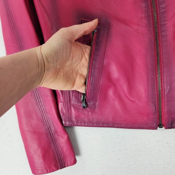 Women's Pink Leather Jacket - Picture 3 of 16